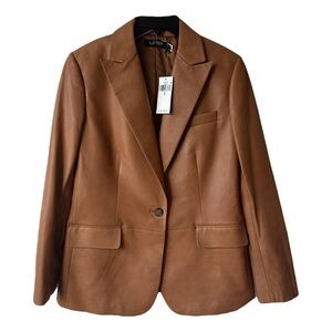 NWT Lauren by Ralph Lauren Tan Brown Leather Blazer size M $795